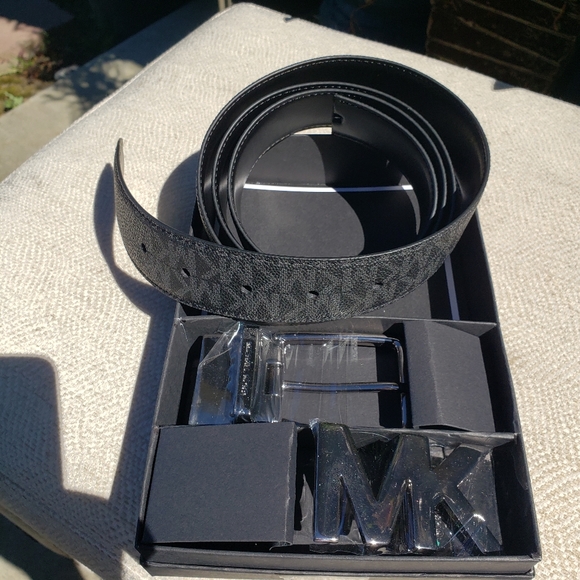 MICHAEL KORS 4 IN 1 MEN BELT BLACK LEATHER - Picture 4 of 7